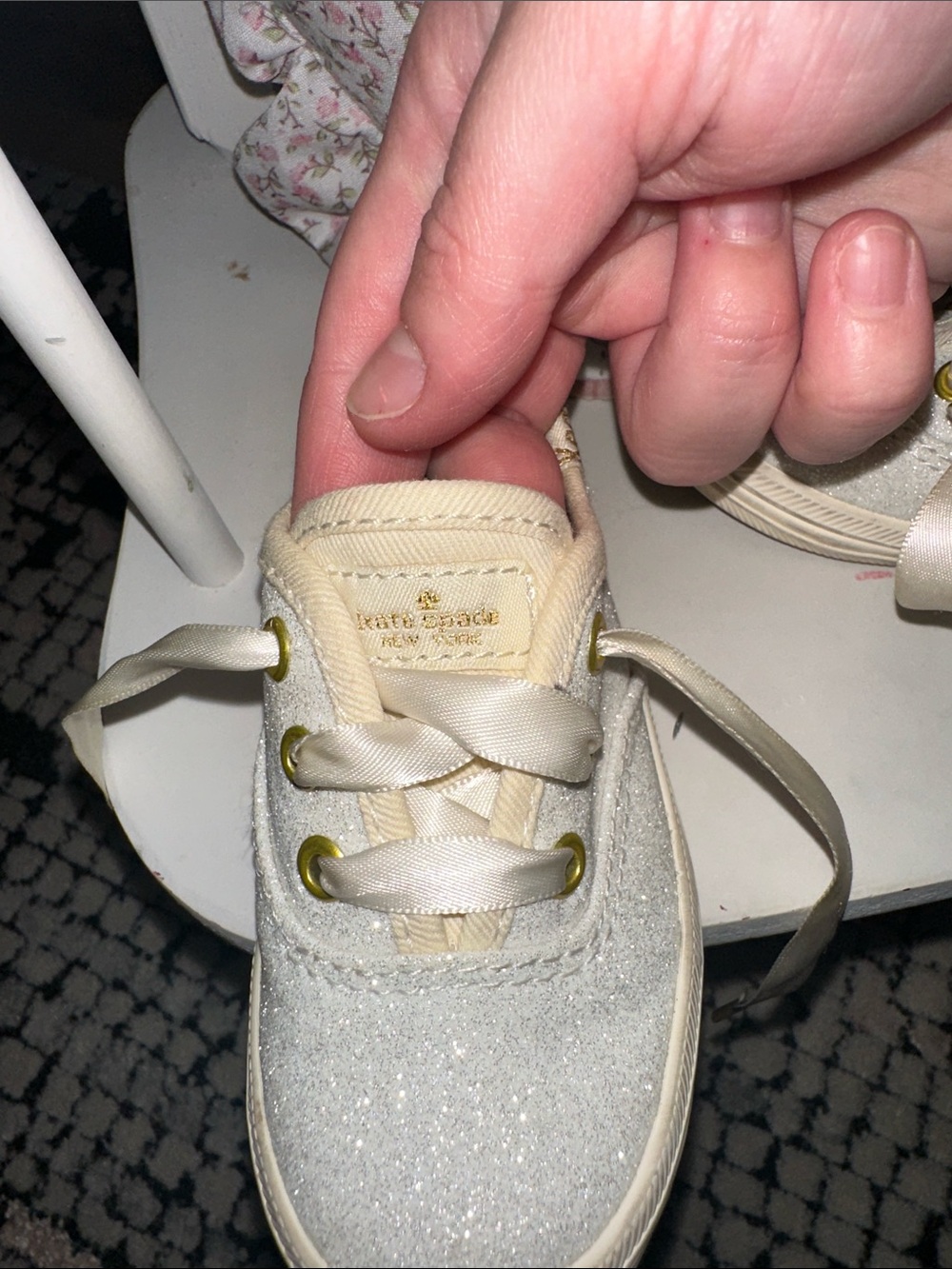 Kate Spade Champion Glitter Ribbon-Lace Baby Girl Sneakers in Cream - Picture 6 of 6